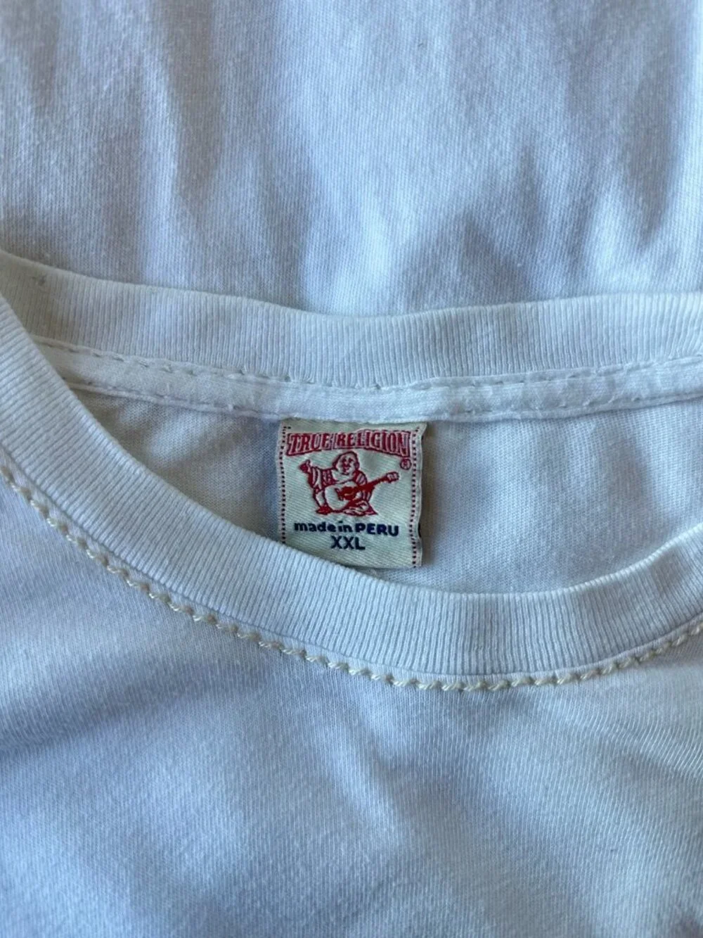 True Religion Single Stitch White Embroidered Tee  Size XXL
